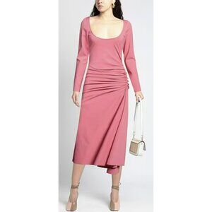 Marni $1450 Pink Side Ruched Long Sleeve Dress NWT Size 46 US 12 Large